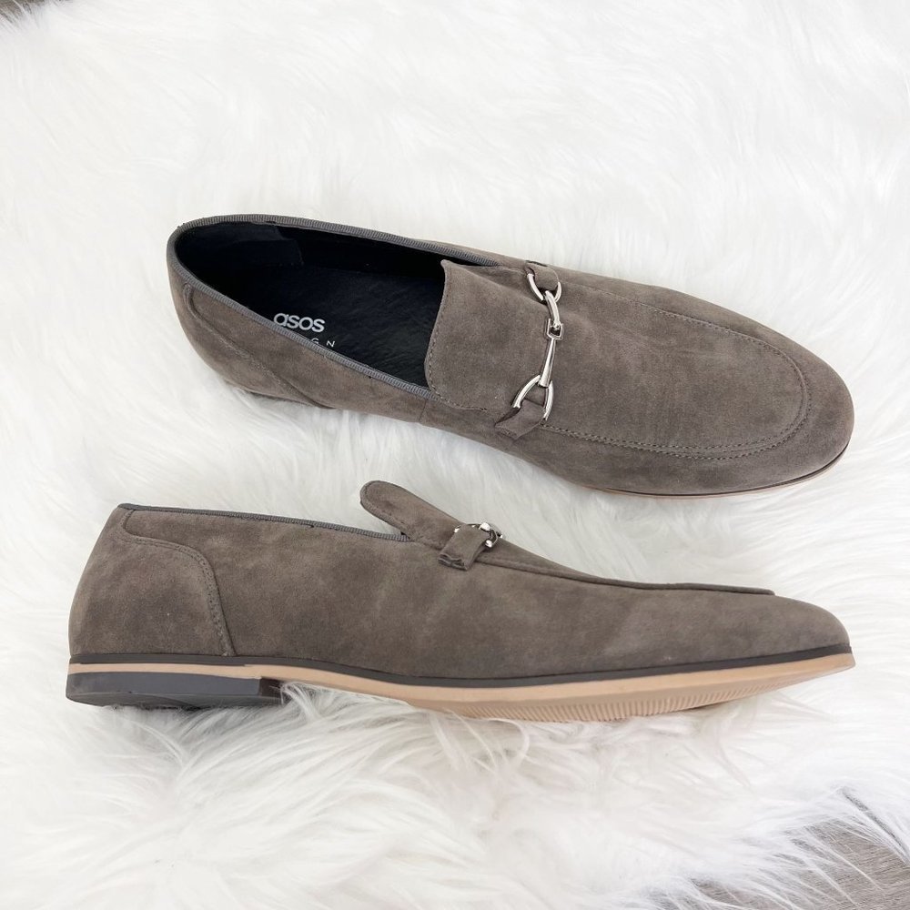 ASOS Design Taupe Brown Faux Suede Slip On Loafers Snaffle Mens 13